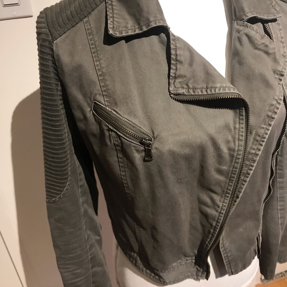 Moto khaki jacket with front zipper - Picture 2 of 5